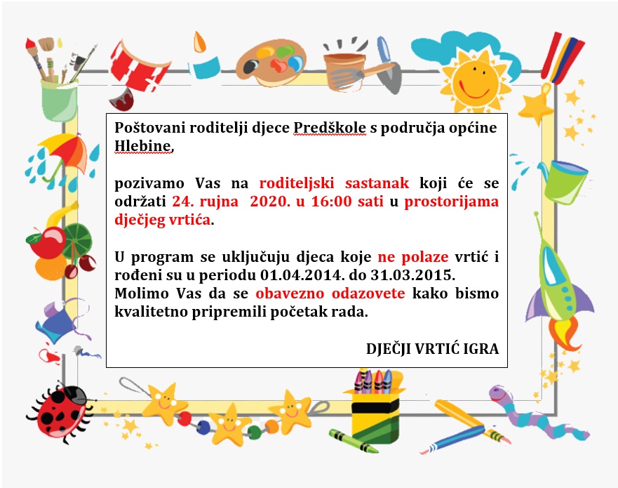 Obavijest o roditeljskom sastanku predskola